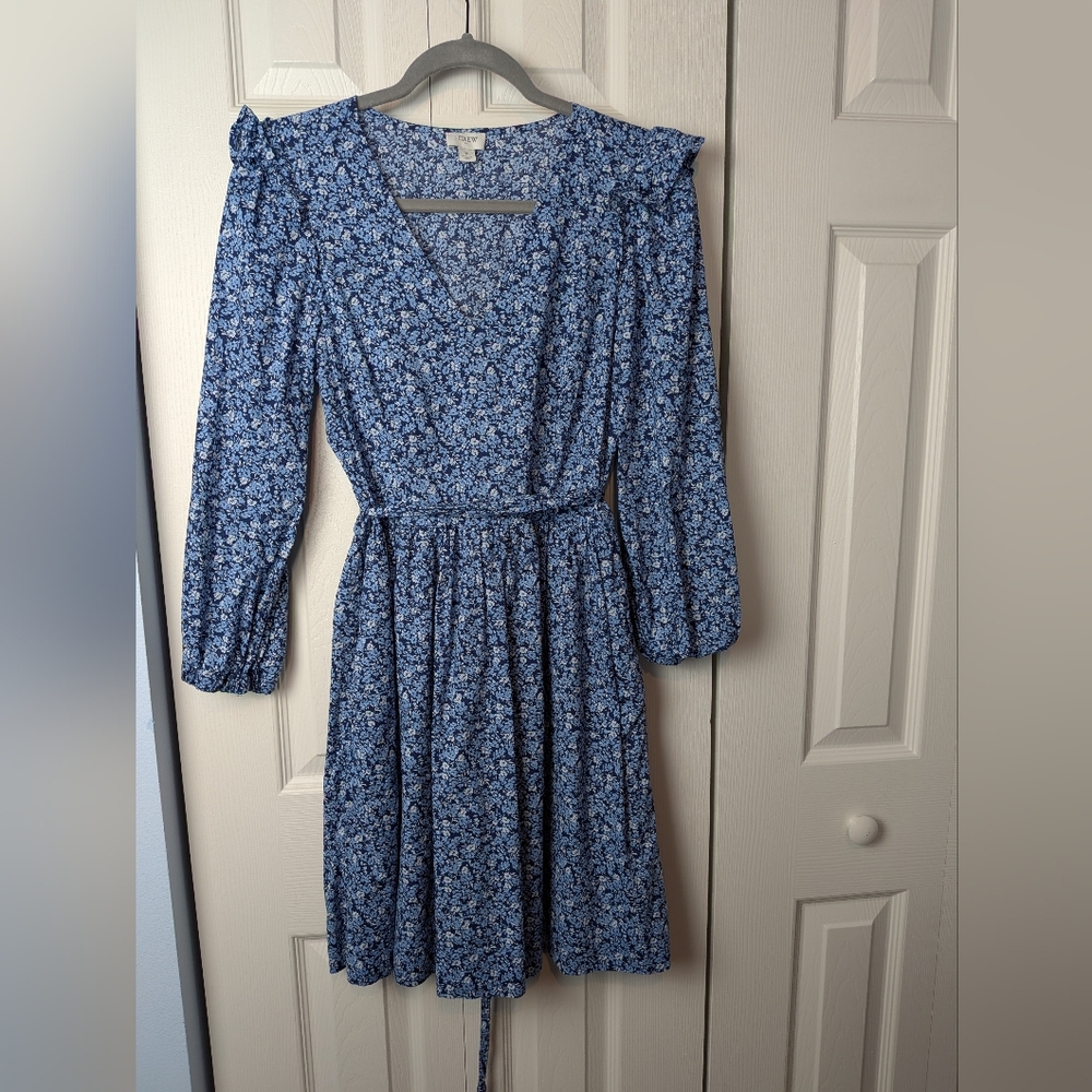 J. Crew Navy Floral Long Sleeve Dress